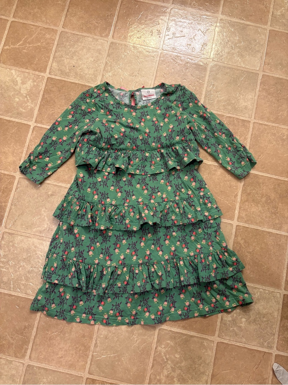 Hanna Andersson Green Floral Tie-Back Dress with Pink and Purple Accents